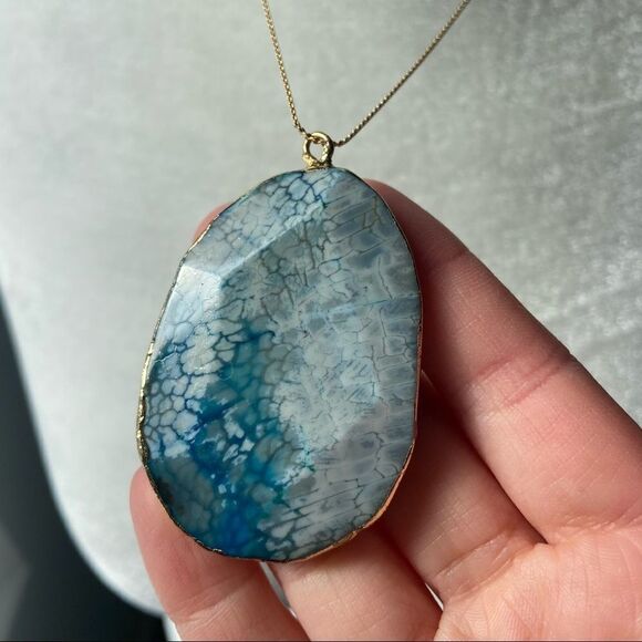 Speckled blue dragon veins agate stone pendant boho necklace - Picture 4 of 10